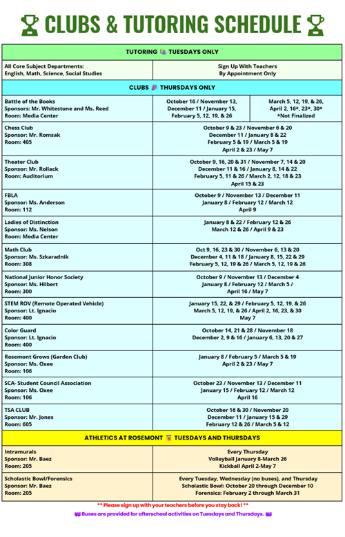  After school schedule